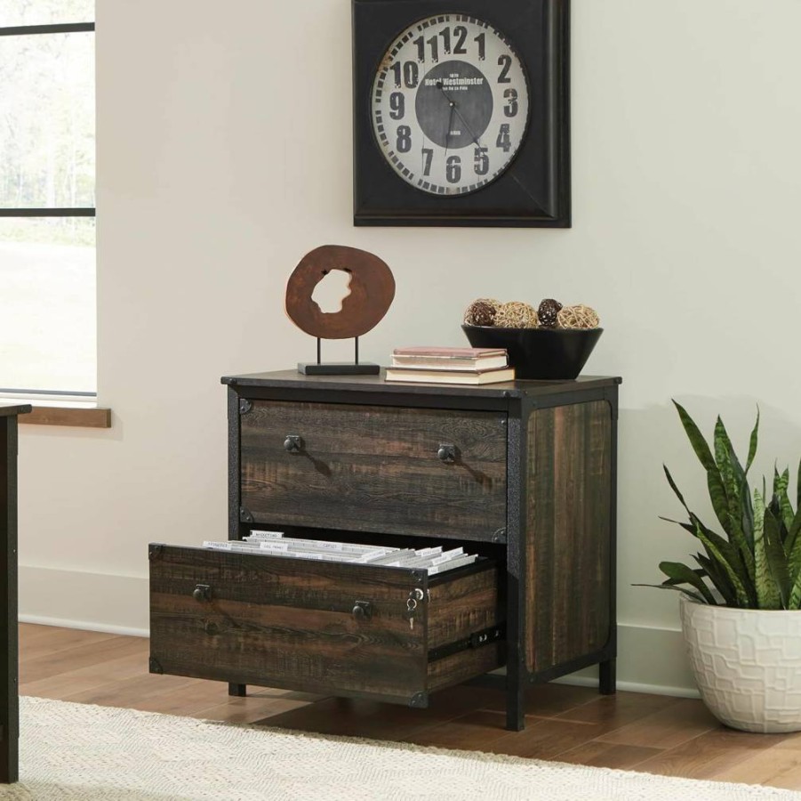 Sauder Carbon Oak Lateral File Cabinet - Steel River Series Office Storage Solution