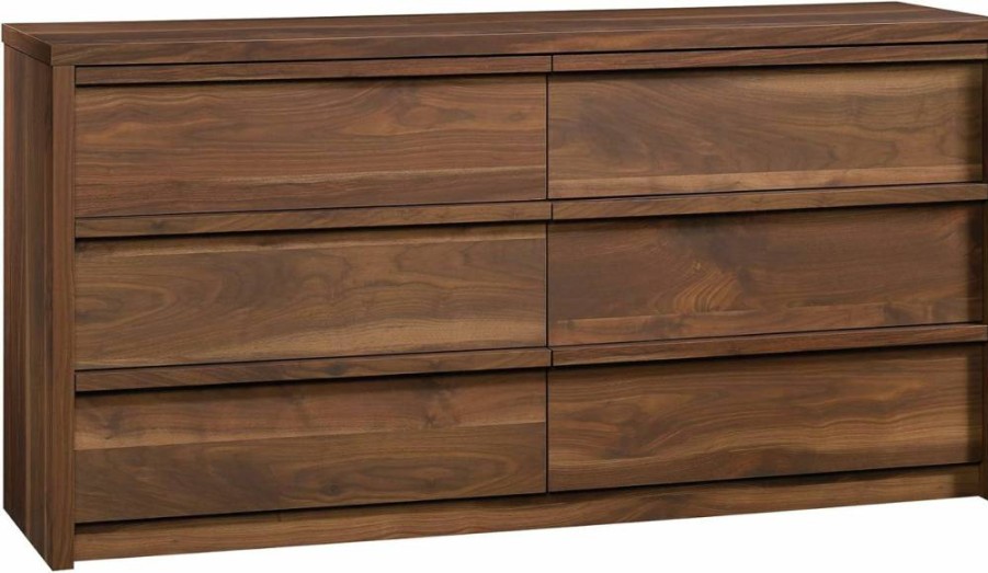 Sauder Harvey Park 6-Drawer Wooden Dresser for Bedroom, Grand Walnut Finish Chest of Drawers