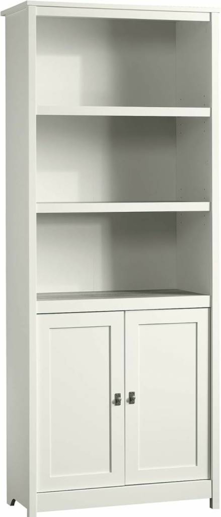 Sauder Cottage Road Library Bookcase with Doors, Adjustable Shelves & Storage in Soft White Finish - Stylish Bookshelf for Home Office