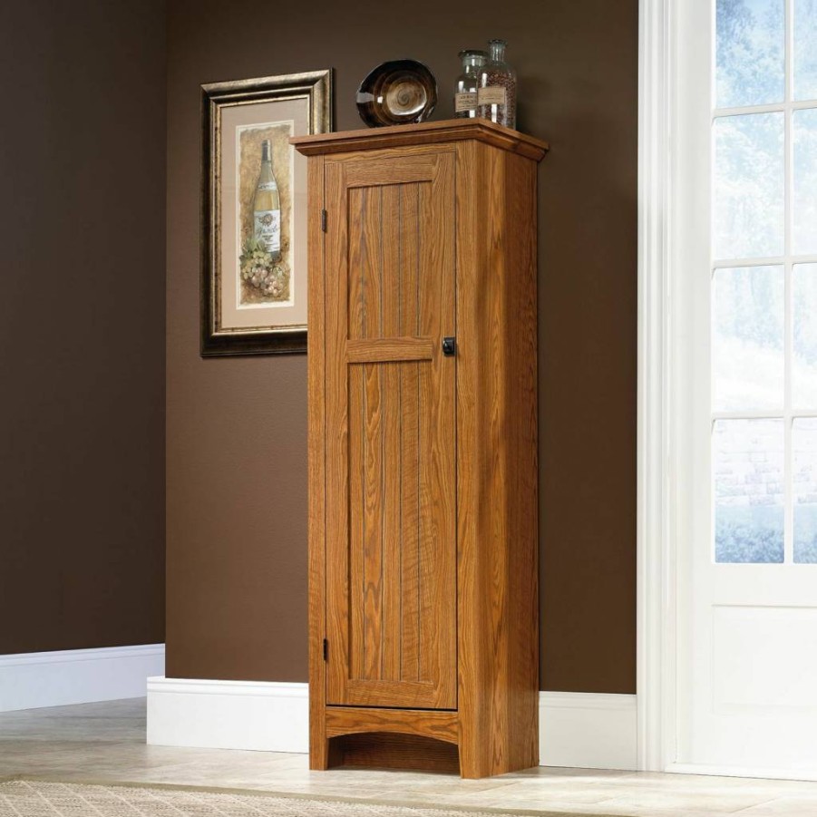 Sauder Carolina Oak Summer Home Pantry Cabinet for Kitchen Storage