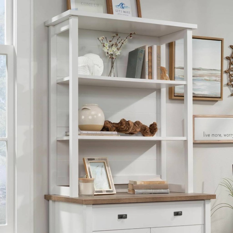 Sauder White Cottage Road Library Hutch Bookcase with Storage Shelf