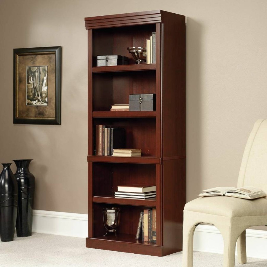 Sauder Heritage Hill Library Bookcase, Classic Cherry Finish, 29.8"W x 13.09"D x 71.26"H, Storage Shelf for Home Office