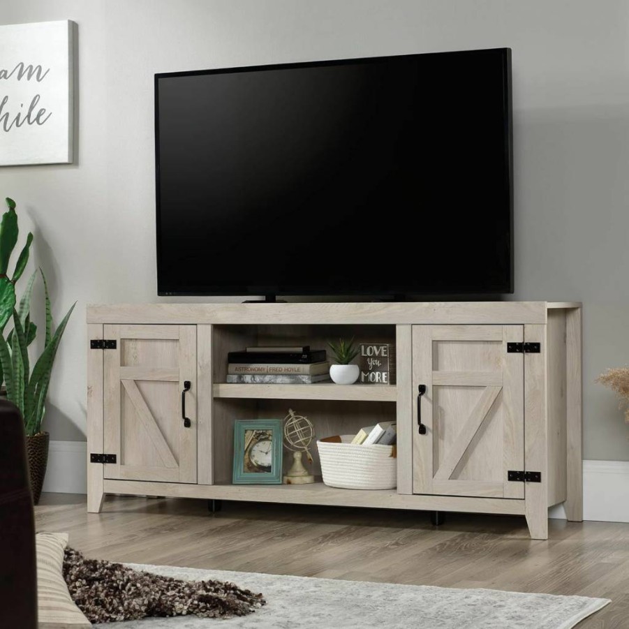 Sauder Farmhouse TV Stand for 70-Inch TVs, Chalked Chestnut Finish Entertainment Credenza