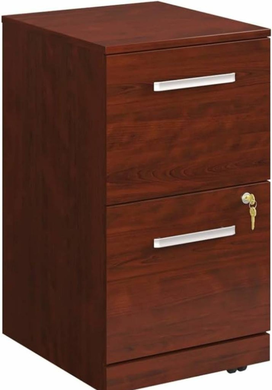 Sauder Classic Cherry 2-Drawer Mobile File Cabinet, 15.55" x 18.94" x 32.52", Officeworks Collection