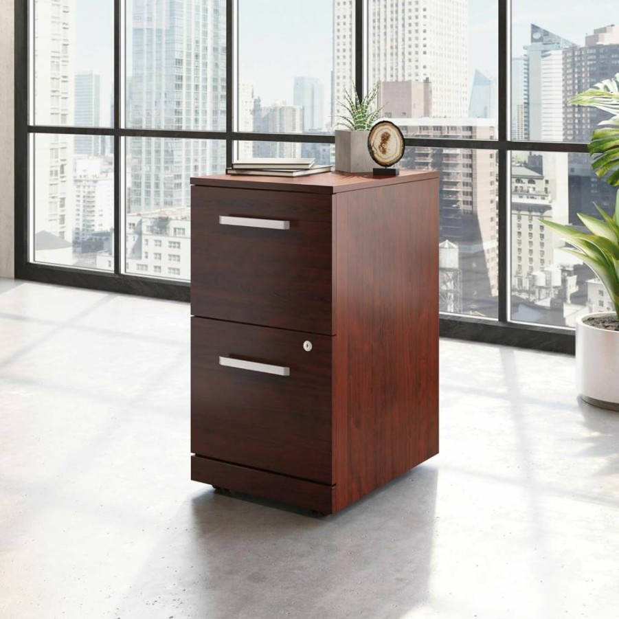 Sauder Classic Cherry 2-Drawer Mobile File Cabinet, 15.55" x 18.94" x 32.52", Officeworks Collection