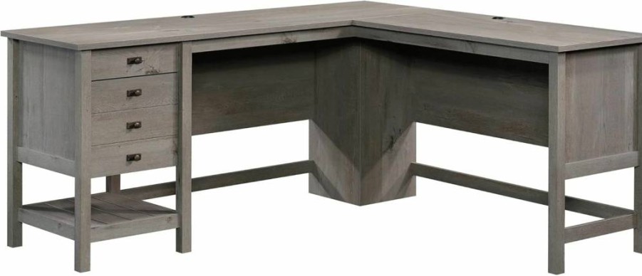 Sauder Soft White L-Shaped Computer Desk with Drawers, File Storage & Cable Management for Home Office