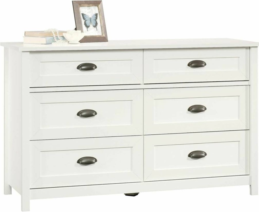 Sauder County Line Dresser with Soft White Finish - Modern Bedroom Storage Cabinet