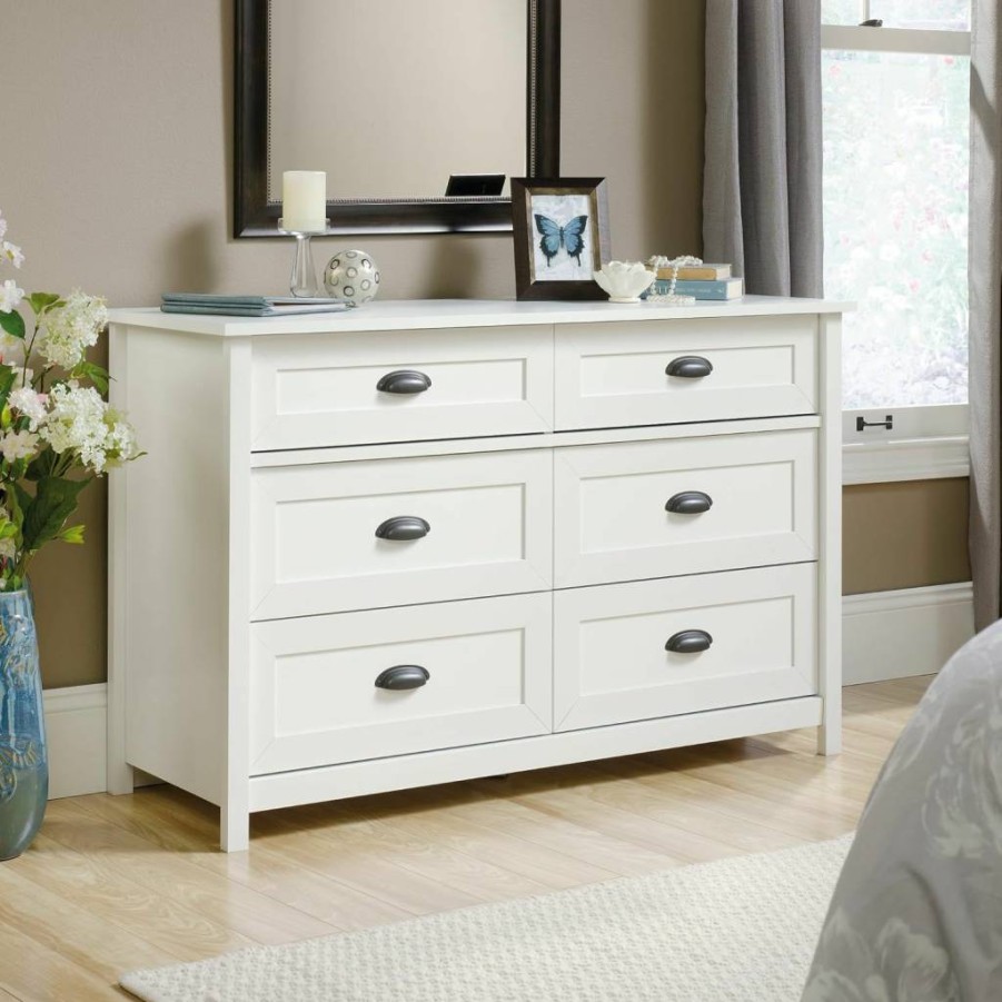 Sauder County Line Dresser with Soft White Finish - Modern Bedroom Storage Cabinet