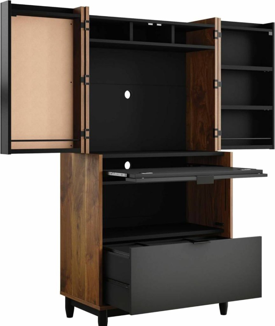 Sauder Harvey Park Grand Walnut Computer Desk with Storage Cabinet, Home Office Furniture