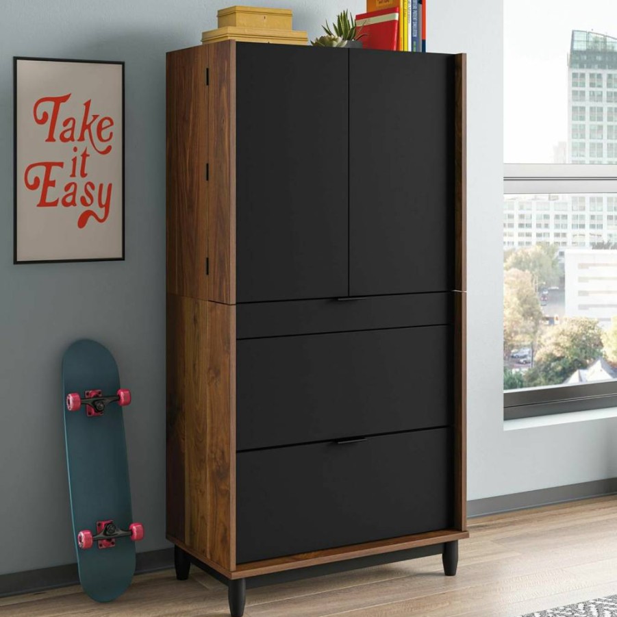 Sauder Harvey Park Grand Walnut Computer Desk with Storage Cabinet, Home Office Furniture