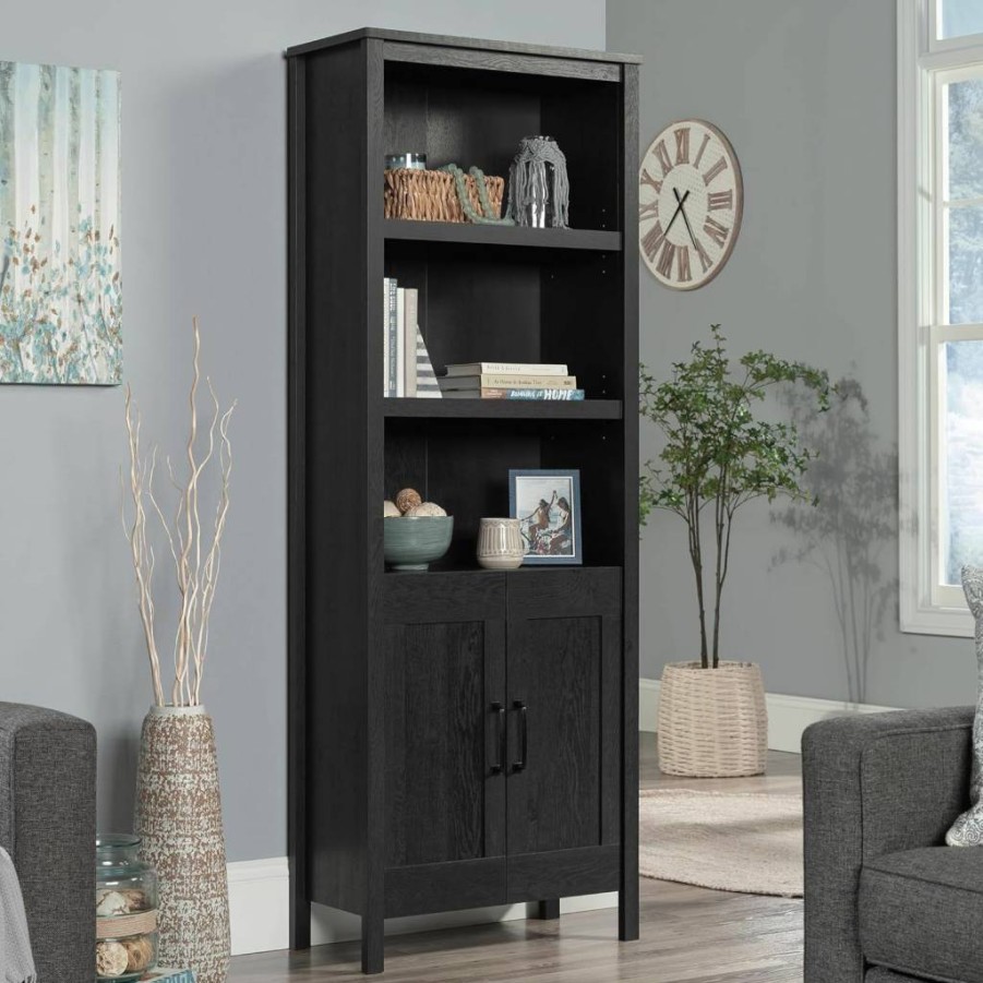 Sauder Khaki Pine Bookcase with Doors - Stylish Storage Cabinet for Home or Office