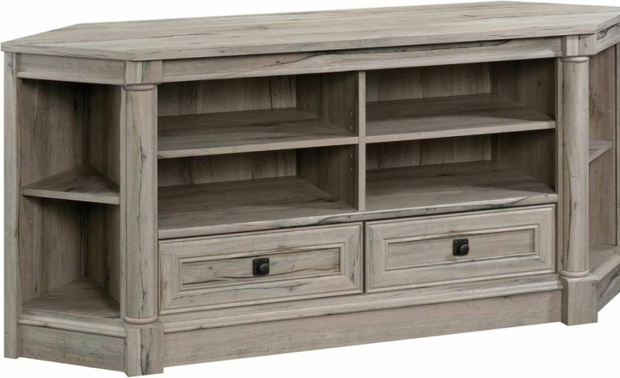 Sauder Palladia Corner TV Stand - Split Oak Entertainment Credenza for Living Room Storage