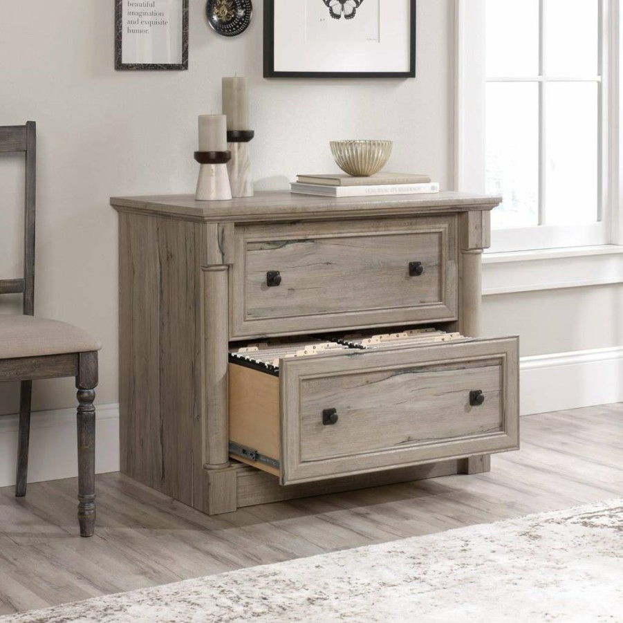 Sauder Palladia 2-Drawer Lateral File Cabinet for Home Office, Glacier Oak Finish, Hanging File Organizer with Interlocking Drawers