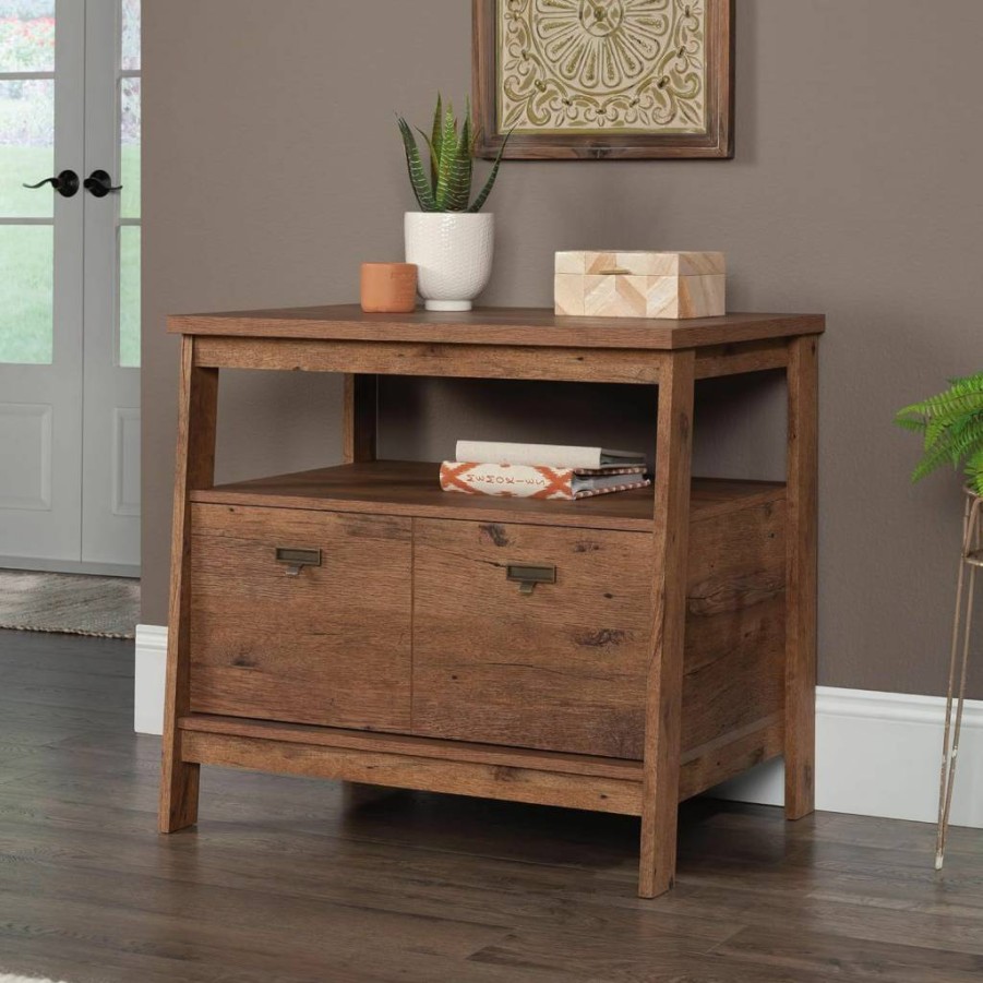 Sauder Vintage Oak Trestle Lateral File Cabinet, Classic Office Storage Solution