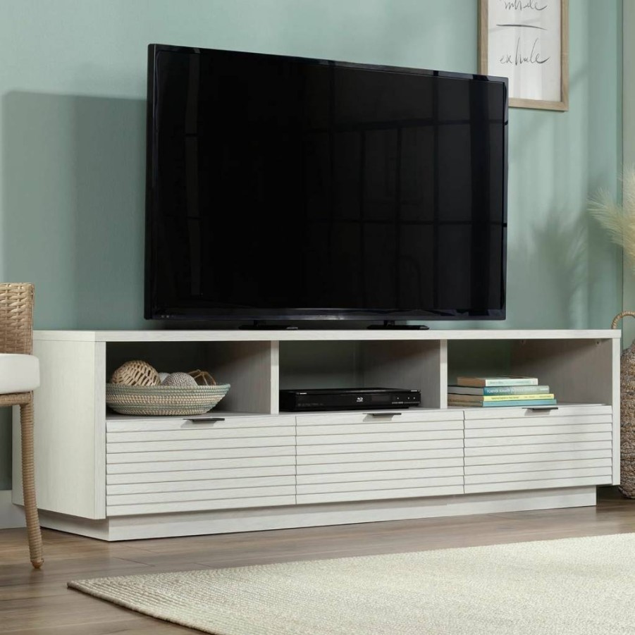Sauder Harvey Park Modern TV Stand for 70-Inch TVs with Storage Drawers and Shelves in Grand Walnut Finish