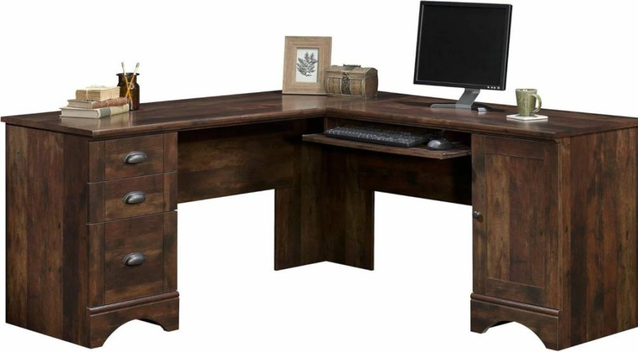 Sauder Salt Oak 66-inch Wide Computer Desk with Harbor View Design for Home Office Workstation