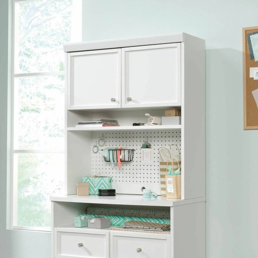 Sauder Craft Pro Series Storage Hutch with Adjustable Shelves - White Craft Organization Cabinet for Home Office & Workspace