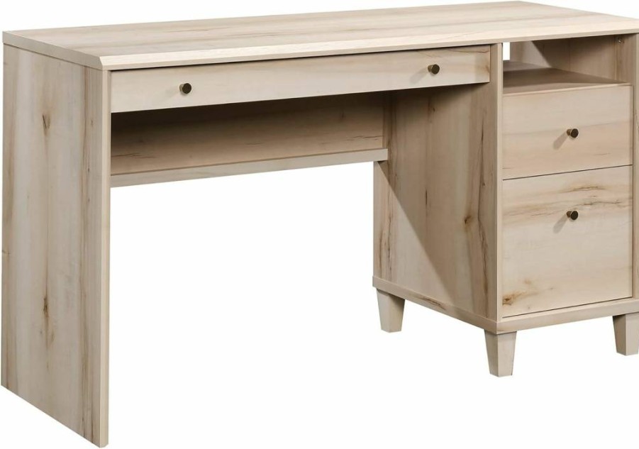 Sauder Willow Place Single Pedestal Desk in Pacific Maple Finish - Compact Home Office Writing Table