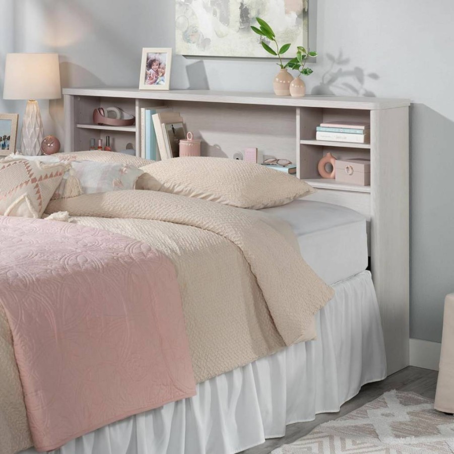 Sauder Dover Edge Full/Queen Bookcase Headboard with Storage - Glacier Oak Finish - Modern Bedroom Furniture by Sauder