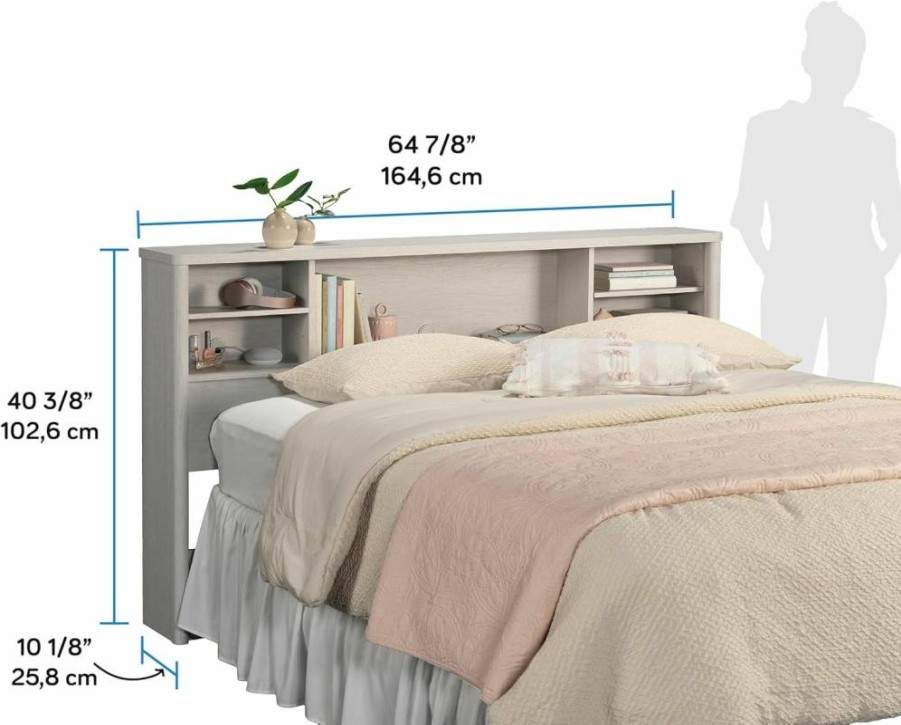 Sauder Dover Edge Full/Queen Bookcase Headboard with Storage - Glacier Oak Finish - Modern Bedroom Furniture by Sauder