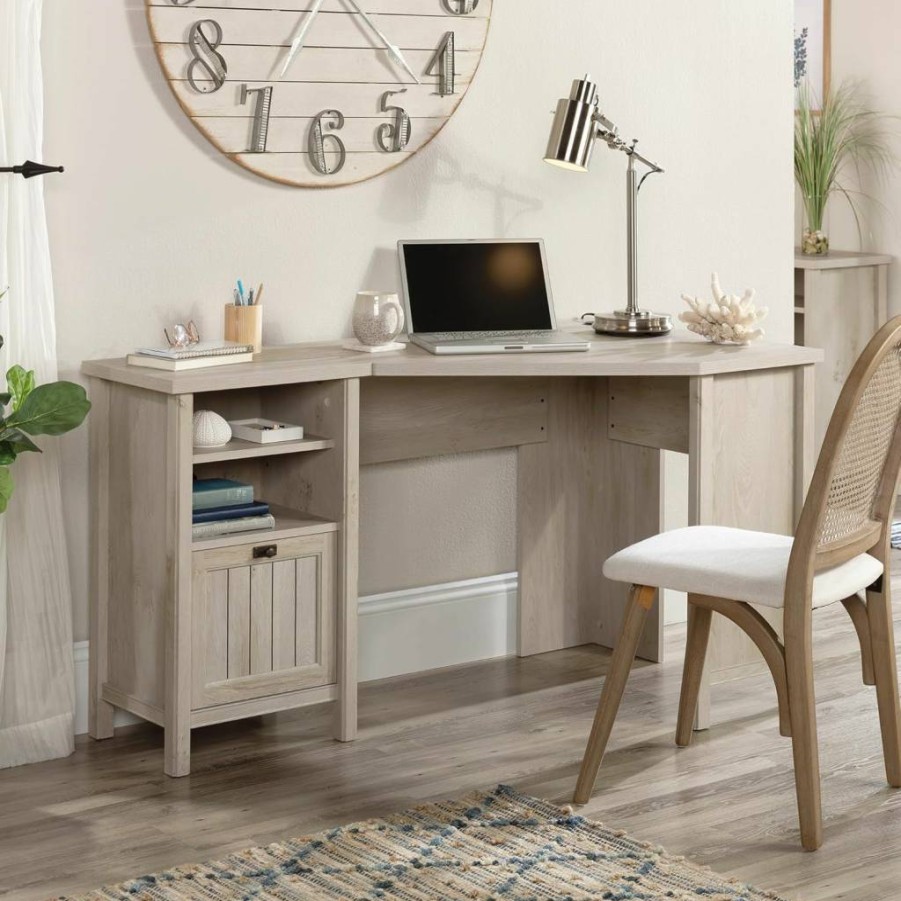 Sauder Costa Corner Desk, Chalked Chestnut Finish, L-Shaped Computer Workstation for Home Office