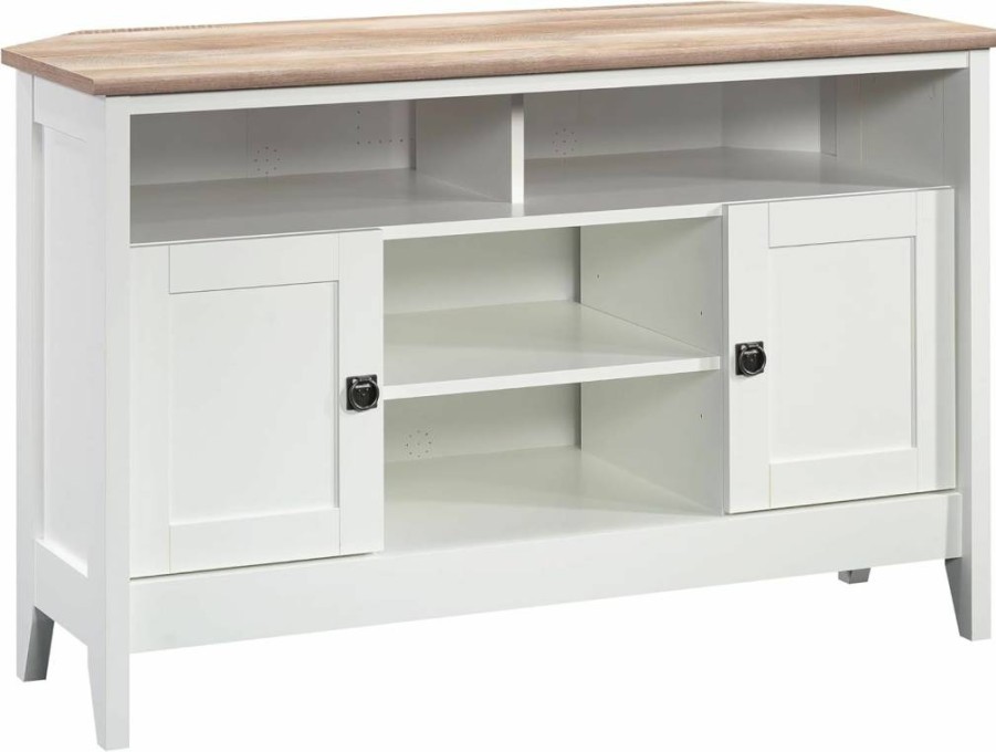 Sauder August Hill 50" Corner TV Stand with Storage, Soft White Finish for Living Room & Entertainment Centers