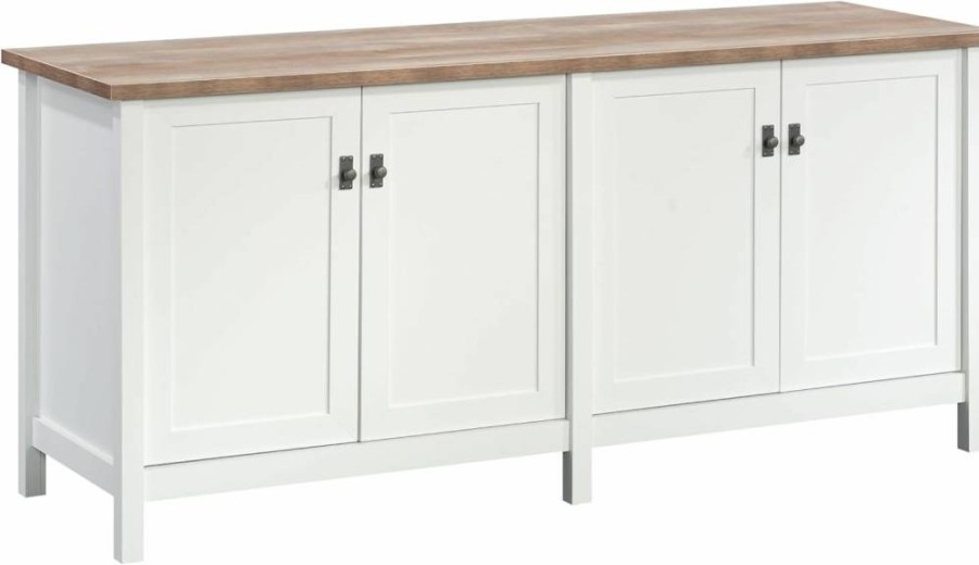 Sauder White Cottage Road Storage Credenza with Adjustable Shelves for Home Office Organization