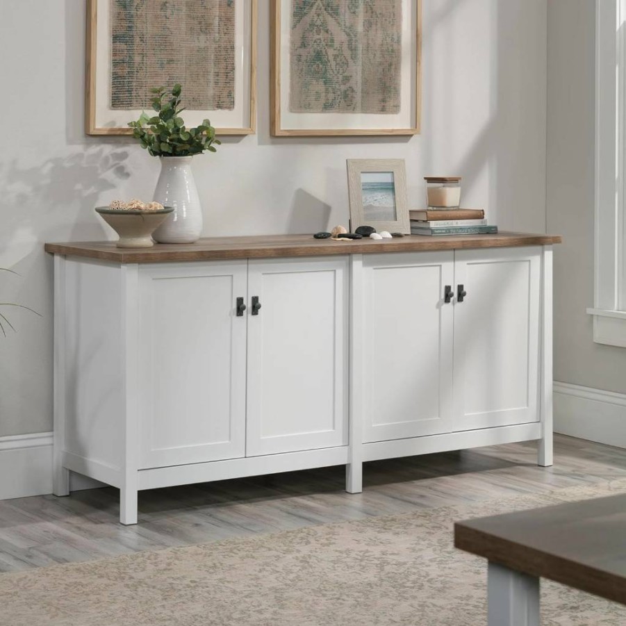 Sauder White Cottage Road Storage Credenza with Adjustable Shelves for Home Office Organization