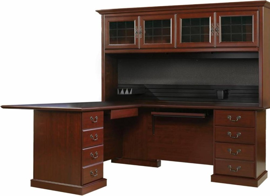 Sauder Heritage Hill Executive Desk with Hutch Return, Classic Cherry Finish, Home Office Furniture
