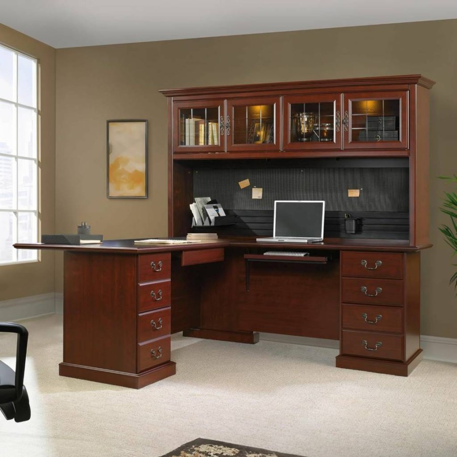 Sauder Heritage Hill Executive Desk with Hutch Return, Classic Cherry Finish, Home Office Furniture