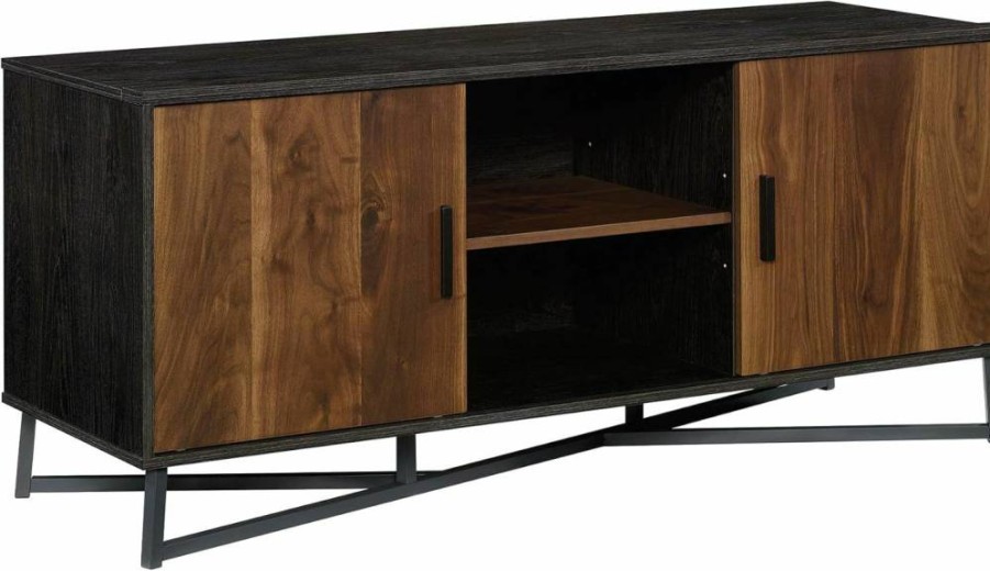 Sauder Canton Lane 60" TV Stand with Storage, Brew Oak Finish Credenza Cabinet for Living Room