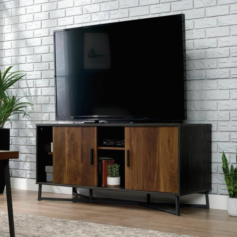 Sauder Canton Lane 60" TV Stand with Storage, Brew Oak Finish Credenza Cabinet for Living Room