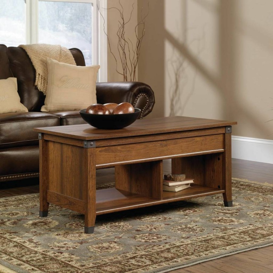 Sauder Carson Forge Lift Top Coffee Table with Storage, Rustic Industrial Design, Washington Cherry Finish, 43.15" L x 19.45" W x 18.98" H