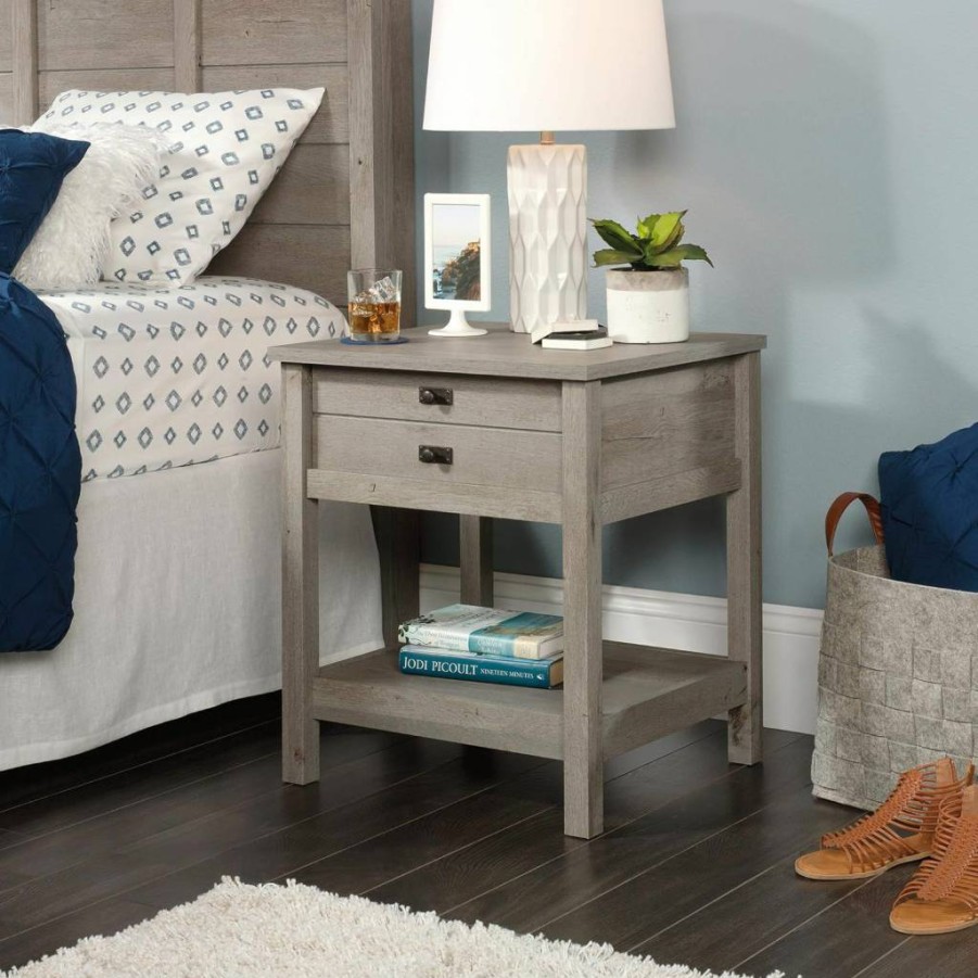 Sauder Mystic Oak Night Stand with Storage - Cottage Road Bedside End Table for Bedroom
