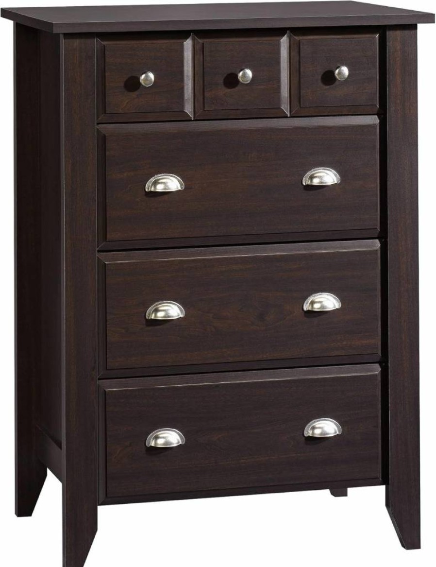Sauder Shoal Creek 4-Drawer Dresser, Jamocha Wood Finish, 34.72" W x 18.58" D x 42.68" H, Bedroom Storage Chest