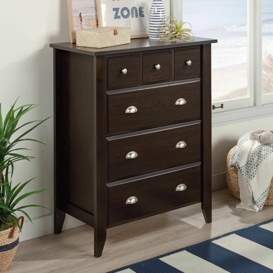 Sauder Shoal Creek 4-Drawer Dresser, Jamocha Wood Finish, 34.72" W x 18.58" D x 42.68" H, Bedroom Storage Chest