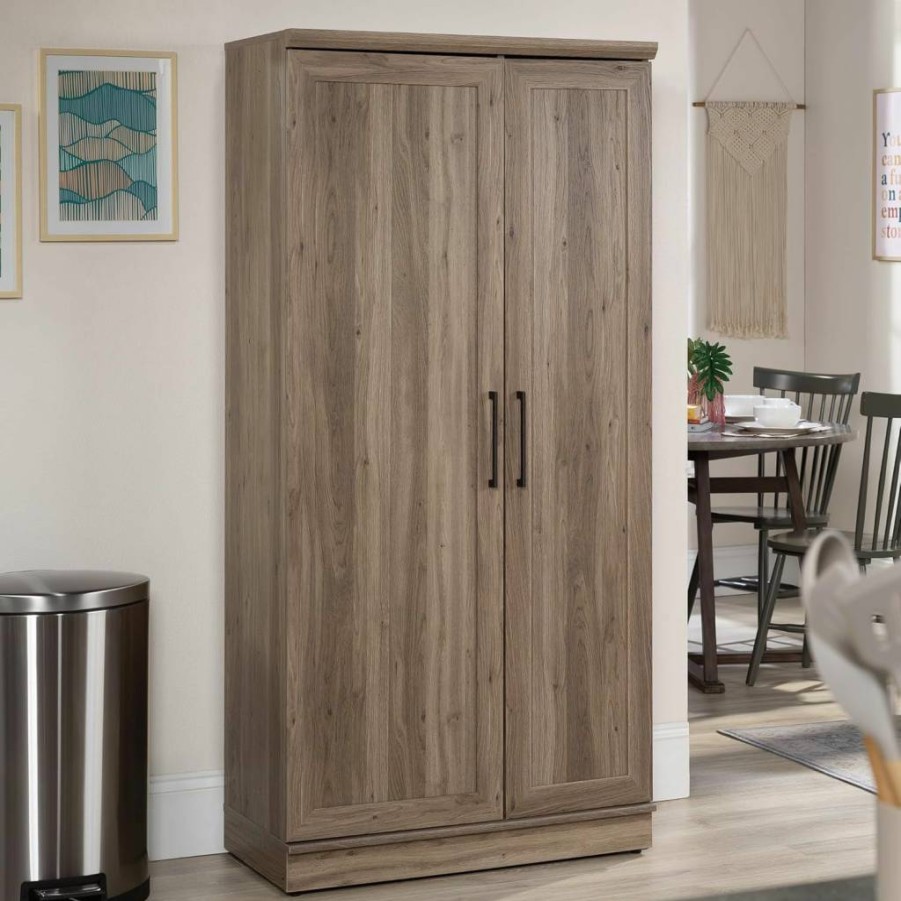 Sauder HomePlus Soft White Kitchen Pantry Cabinet with Swing Door and Adjustable Shelves for Storage