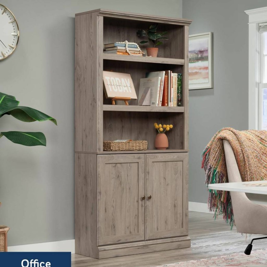Sauder Glacier Oak Finish Storage Library Bookcase with Adjustable Shelves