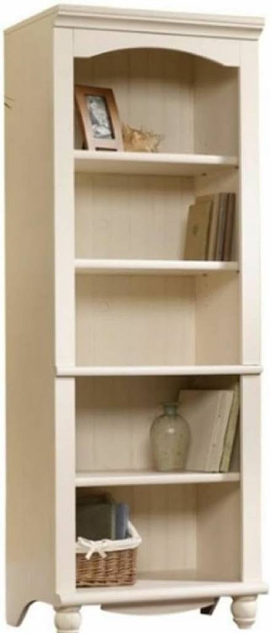 Sauder Antiqued White Harbor View Library Bookcase, 27.21" Width x 17.48" Depth x 72.24" Height, Storage Shelf for Home Office