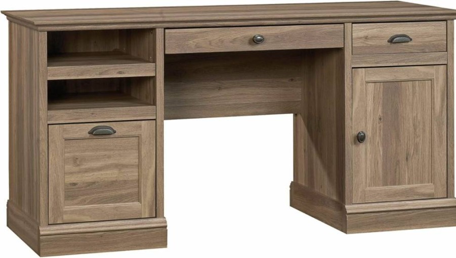 Sauder Barrister Lane Executive Desk 59.06" W x 21.18" D x 29.8" H, Iron Oak Finish, Home Office Furniture