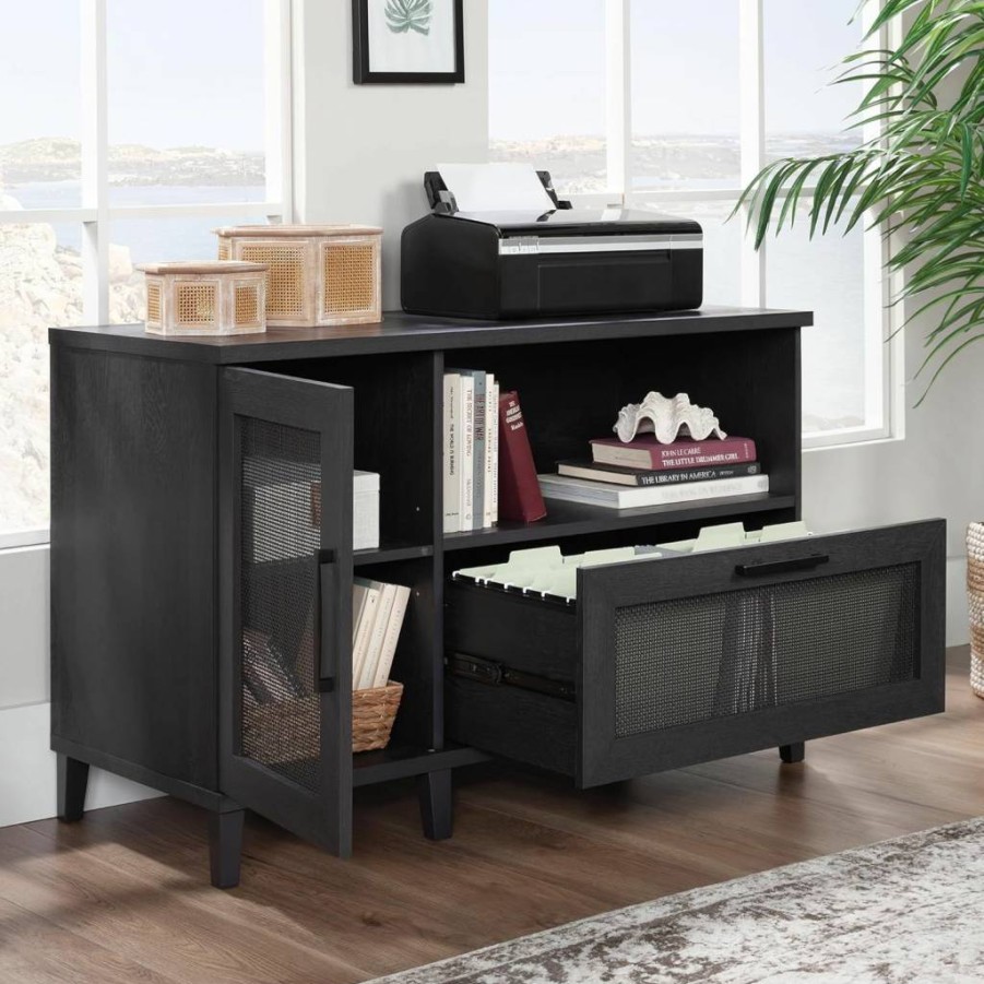 Sauder Tiffin Commercial Office Credenza Desk, 47.4" W x 20" D x 29.8" H, Raven Oak Finish, Storage Cabinet for Home or Business