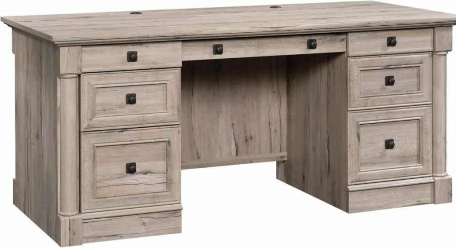 Sauder Palladia Executive Desk, 65.1"W x 29.5"D x 29.61"H, Vintage Oak Finish, Home Office Furniture