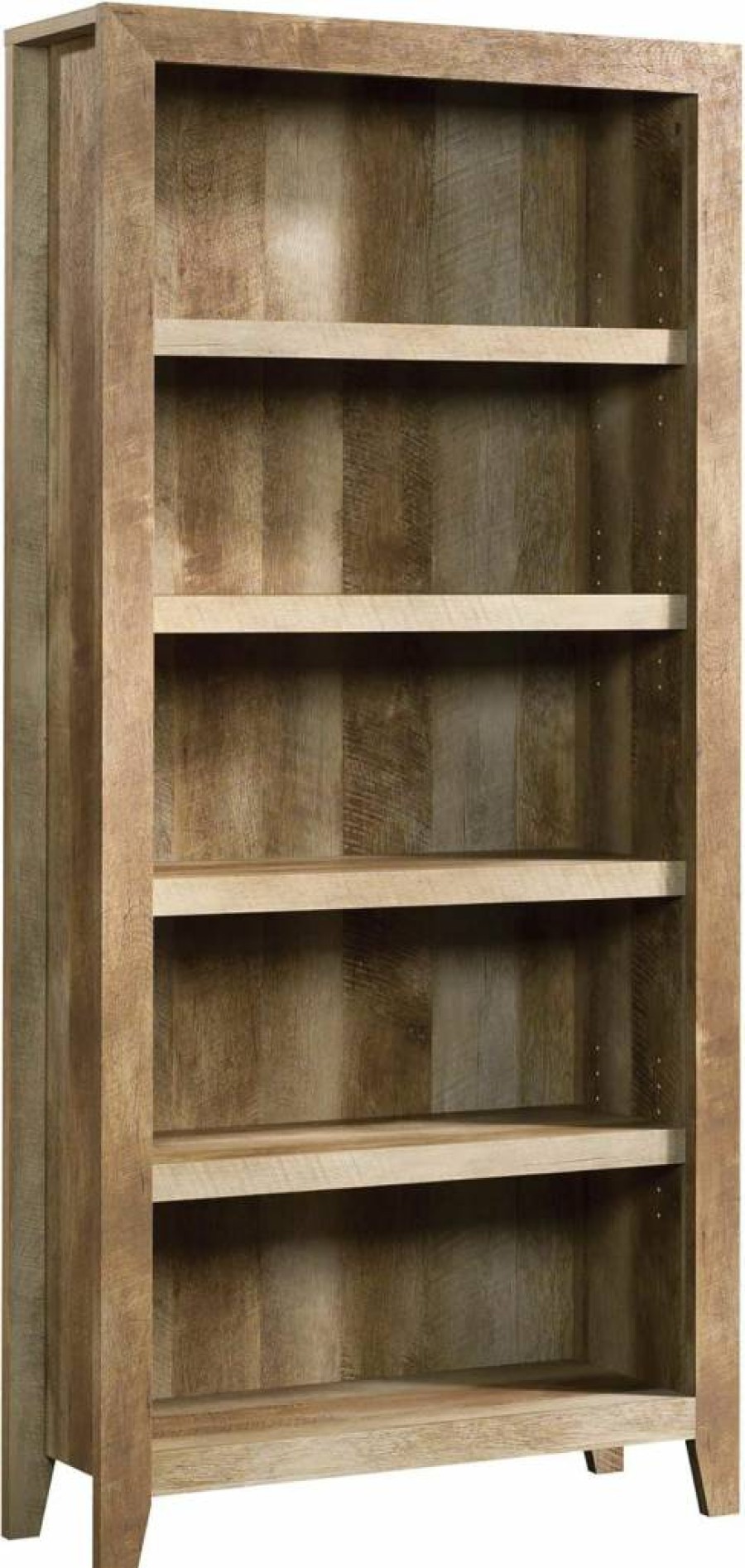 Sauder Dakota Pass 5-Shelf Rustic Bookcase, 33.78" Length x 12.52" Width x 71.10" Height, Char Pine Wood Storage Shelf for Home & Office