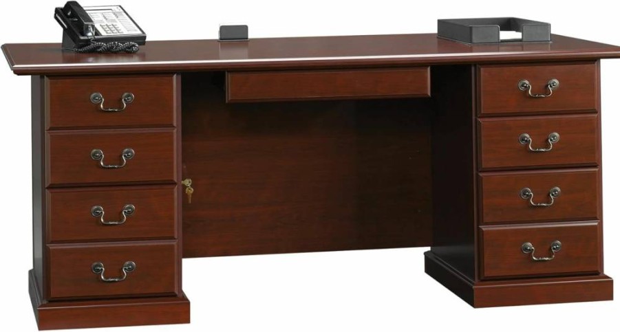 Sauder Heritage Hill Executive Desk - Classic Cherry Finish, Home Office Furniture, Stylish & Durable Writing Desk