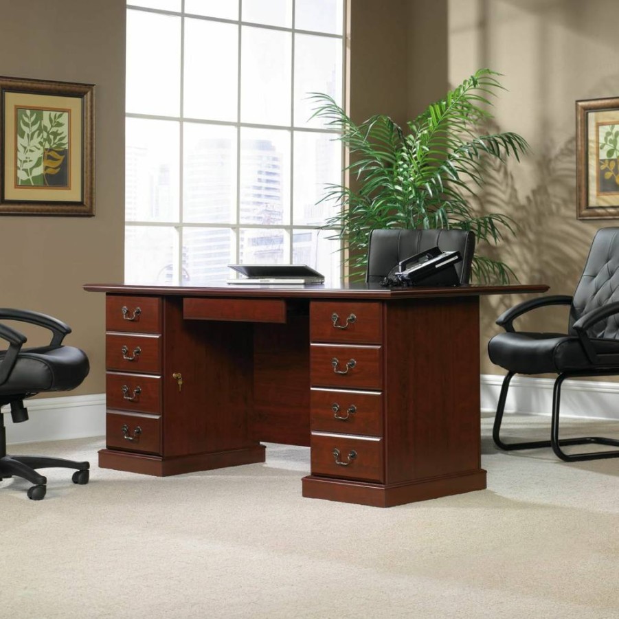 Sauder Heritage Hill Executive Desk - Classic Cherry Finish, Home Office Furniture, Stylish & Durable Writing Desk