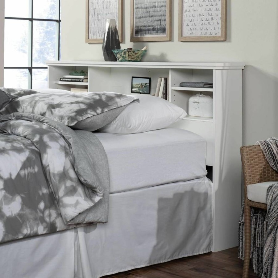 Sauder Mystic Oak Bookcase Headboard for Full/Queen Bed with River Ranch Design