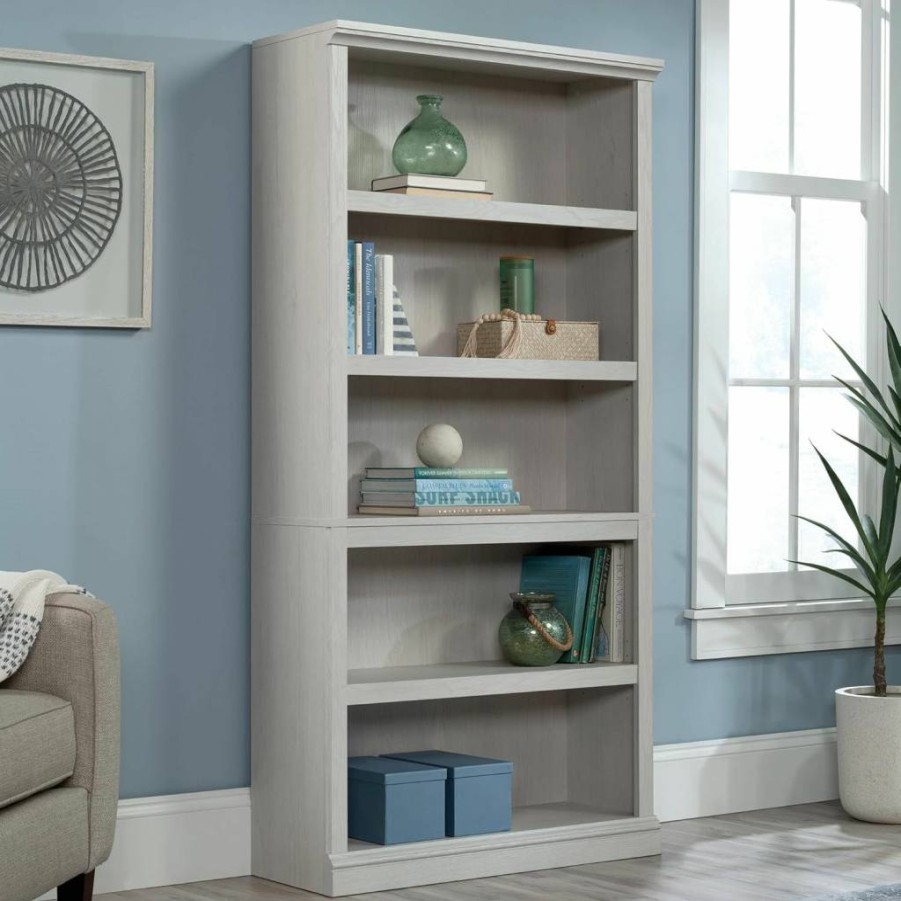 Sauder 5-Shelf Bookcase with Storage in Select Cherry Finish - Wooden Book Shelf for Home & Office Organization