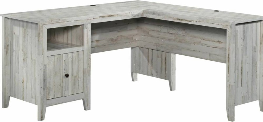 Sauder Dakota Pass White L-Shaped Desk with Plank Finish - Stylish Home Office Furniture