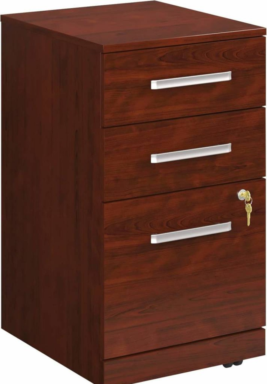 OFFICE WORKS BY SAUDER 3-Drawer Mobile File Cabinet, Classic Cherry Finish – Rolling Storage for Office Organization