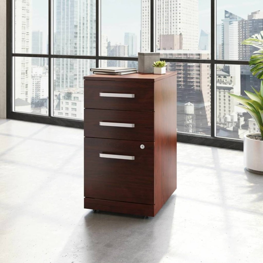 OFFICE WORKS BY SAUDER 3-Drawer Mobile File Cabinet, Classic Cherry Finish – Rolling Storage for Office Organization